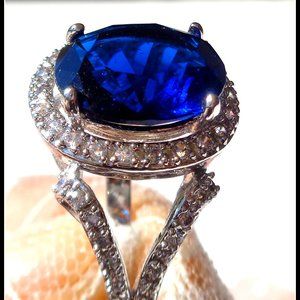 18K WHITE GOLD OVER HANDCRAFTED BLUE SAPPHIRE RING